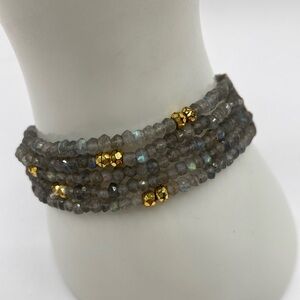 FacetedOpaque Labradorite Golden Pyrite Stretch Bracelet Average Medium